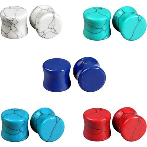 5 Pairs Mixed Stone Ear Plugs Double Flare Saddle Stretching Gauges Expander Tunnels 2g-5/8mm Gauges for Ears Body Piercing Set