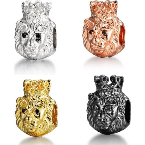 5pcs/lot Lion King head CZ Beads Cubic Zirconia DIY Metal Copper Beads For Men Bracelet charms needlework Making Jewelry C84