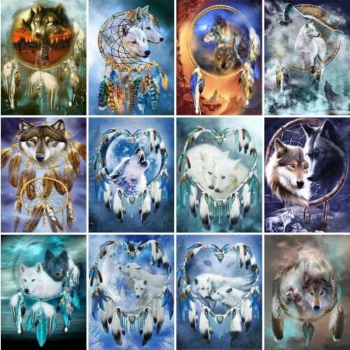 AZQSD 5D DIY Diamond Painting Wolf Feather Handicraft Diamond Embroidery Animals Mosaic Full Kits Needlework Home Decoration