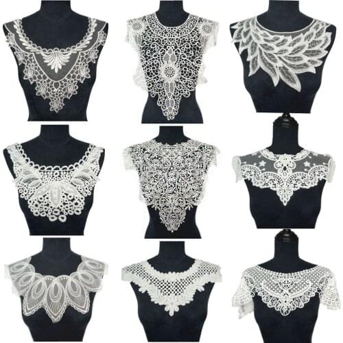 White Lace Collars Fabric Appliques Mesh Embroidered Trims Sew On Patches Wedding Decoration Dress DIY