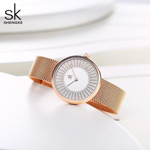 Shengke watches women luxury rose gold elegant mesh wristwatch proof dwaterproof water quartz ladies watch