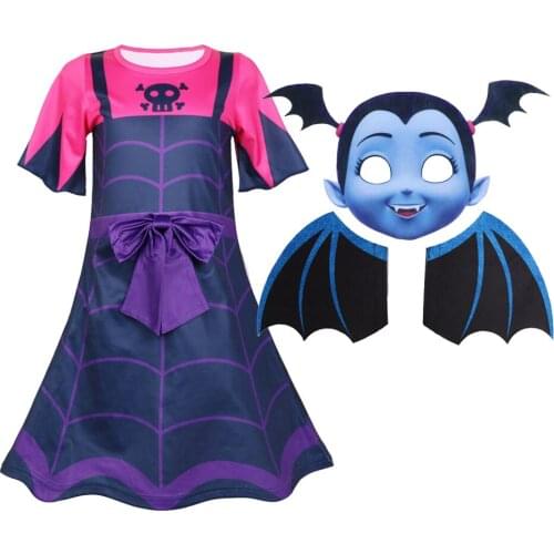 Kids Vampire Dress Set Girls Carnival Costume and Headband Kids Vampire Masquerade Fantasy Halloween Costume