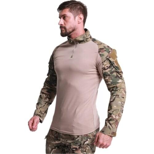 Mens Long Sleeve T-Shirts Tight European and American pure cotton sports outdoor Camouflage combat training clothing Tee Tops