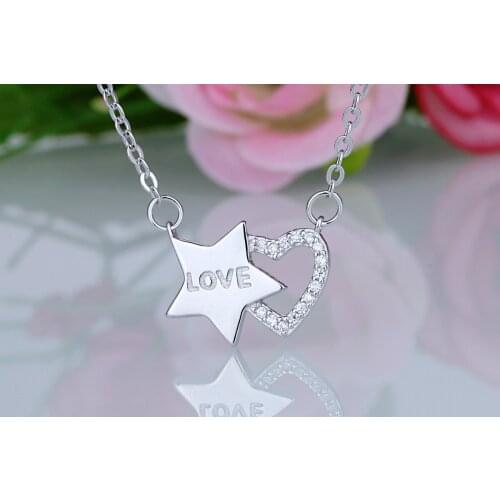Exquisite Silver Plated Star Heart Necklace Love Pendant White Zircon Crystal Girls Necklace Birthday Party Gifts Fine Jewelry