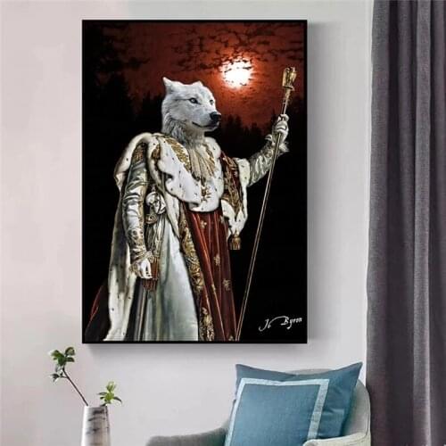 Deer General In Foggy Forest Canvas Painting on Wall Art Posters and Prints Animal In Suit Funny Picture for Living Room Cuadro