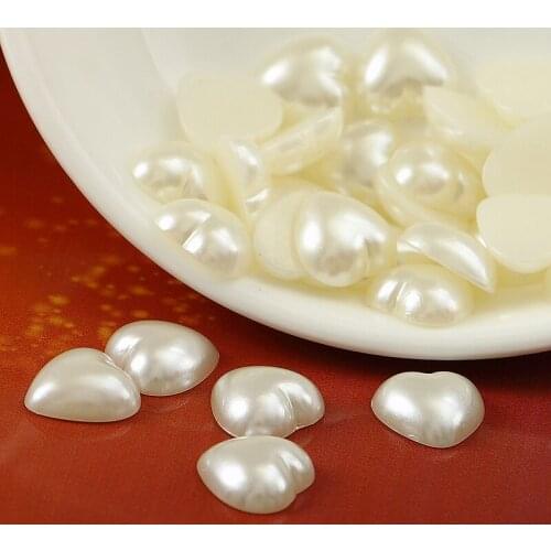 Ivory color Glue on Half Heart Acrylic Imitation Flatback Pearl Beads for Jewelry Making /Nail Art /Phone Gel Polish Decoration
