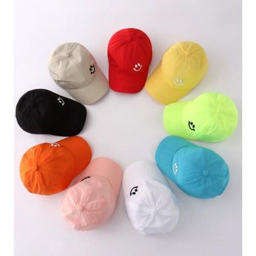 Summer Kids Baby Baseball Caps Solid Color Smiling Face Boys Girls Visor Hats Outdoor Quick Dry Sun Cap Beach Snapback Hat