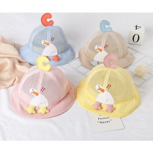 Summer new baby sun hat children hat cute cartoon embroidery duck fisherman net hat boys and girls sunscreen basin hat