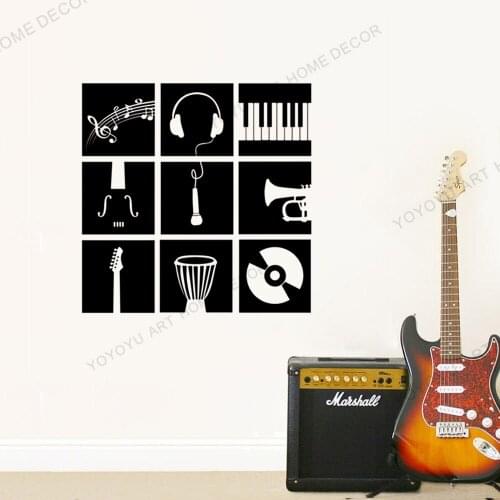 Small Music Instruments Stencil Wall Decal Custom Vinyl Art Stickers a set of Instruments parttern music wallpaper mural rb615