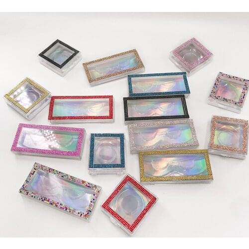 Multi Colors Rhinestone Lash Box 10pcs/lot 50pcs/lot Blue Pink Gold Black Red Glitter Eyelashes Cases for Mink Eyelash