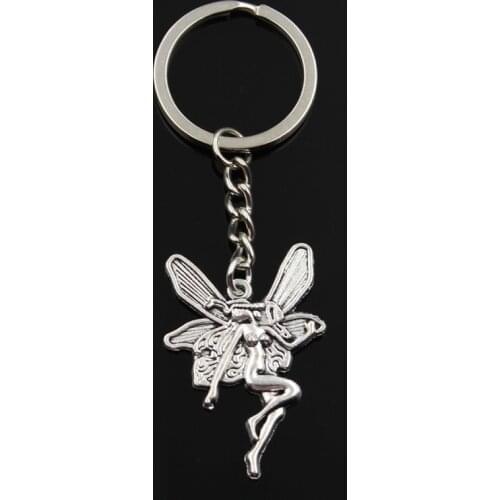 Fashion Keychain 42x29mm butterfly fairy angel silver color pendants DIY Men Jewelry Car Key Chain Ring Holder Souvenir For Gift