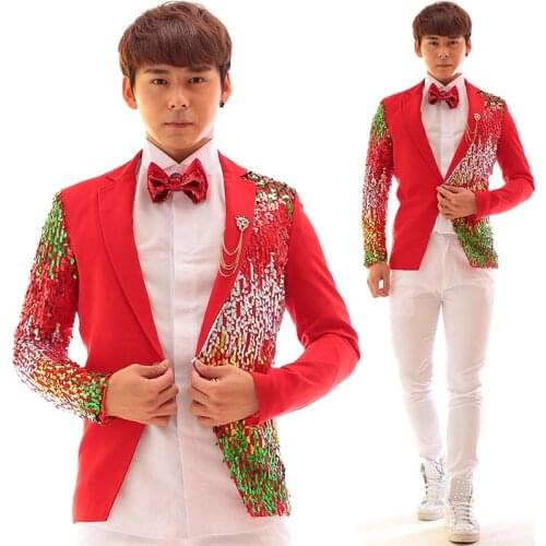 Men suits designs homme terno stage costumes for singers men multicolour sequin blazer dance clothes jacket dress punk red