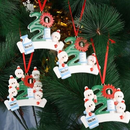 2021 New Christmas Tree Pendant Personalized DIY Name Survived Family Resin Hanging Ornament for Xmas New Year Home Decoration