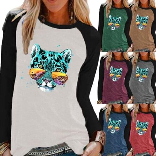 Autunm and Winter Fashion Printing Graphic Tees Raglan Long Sleeve Women Clothing Round Neck Loose Shirt Plus Size XS-5XL