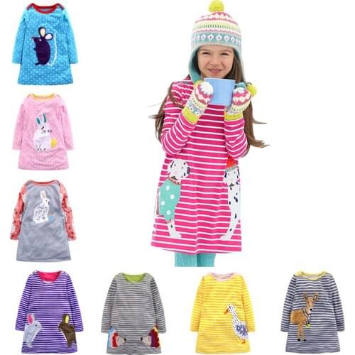 Striped Patchwork Dog Pattern Girl Dresses Long Sleeve Cute Mouse Children Clothing Animal Kids Girls Dress Kids Clothes 2019