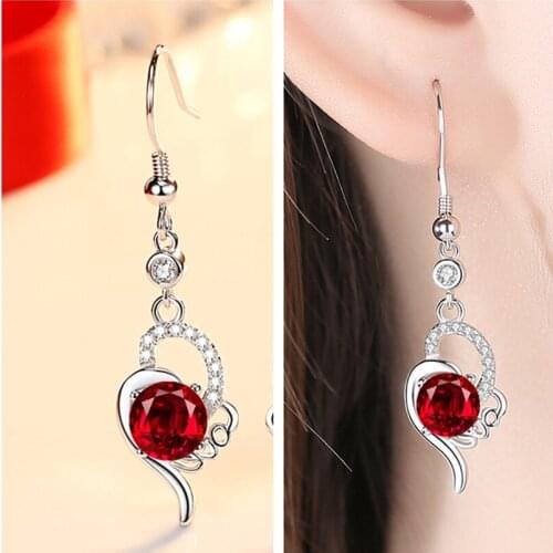 Trendy Crystal Blue Heart Earrings For Women Jewelry Bright Long Silver 925 Earring Female Hooks Accessories On Ear Lady Bijou
