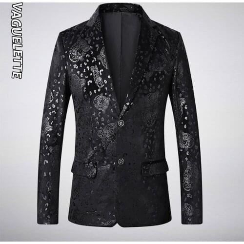 VAGUELETTE Stylish Leopard Black Blazer For Men Fashion Stage Coat Wear Slim fit Blazer Animal Print 2019 M-5XL