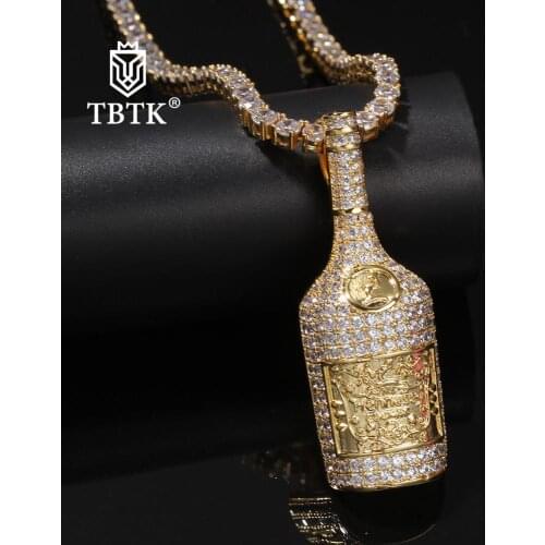 TBTK New Trendy Silver Color Iced Out Wine Bottle Pendant Necklace Unisex Punk Street Style Crystal Charms Jewelry 2019 Hiphop