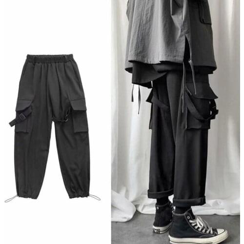 2021 Spring Summer Jogger Pants Men Loose Casual Straight Black Gray Overalls Pants Harajuku Sweatpants Elastic Waist Trousers