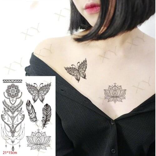Waterproof Temporary Tattoo Sticker Butterfly Lace Flower Flash Tattoos Snake Ukiyoe Cat Body Art Arm Fake Tatto for Women Men
