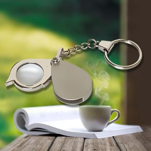 High Quality 8X Folding Key Ring Glass Magnifier with Key Chain Waterproof Daily Magnifying Pocket Tool