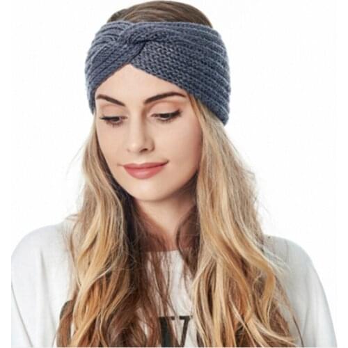 Knitted Women Hairband Autumn Winter Cross Knot Head Wrap Earmuffs Headband Solid Female Hairband Hair Accessories