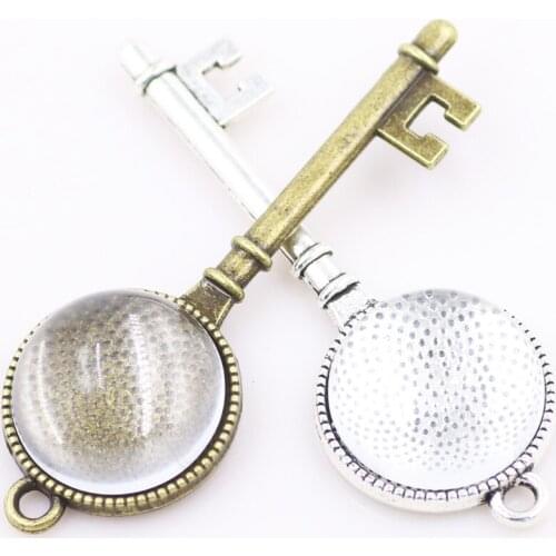 ZHUBI 5PCS Clear Crystal Key Cabochon Cameo 20MM Alloy Round Pendant Blank Settings DIY Jewelry Wholesale Handmade Accessories