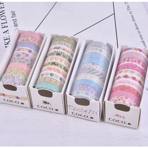 5/6/10rolls Paper Washi Tape Set Gold love stars dog flower Color Adhesive Masking Tapes Gilt Stickers Decoration