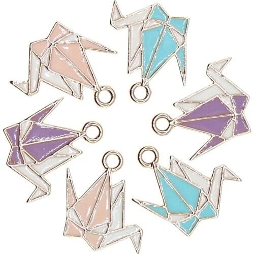 10pcs 17*19mm Cute Thousand Paper Crane Enamel Charms Gold Color Metal Pendants For Jewelry Earring Bracelet DIY Finding