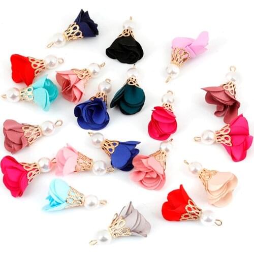 10Pcs/Lot Gold Plated Beads Caps Polyester Pearl Imitation Floral Tassel Pendant DIY Earrings Jewelry Findings Wholesale 30mm