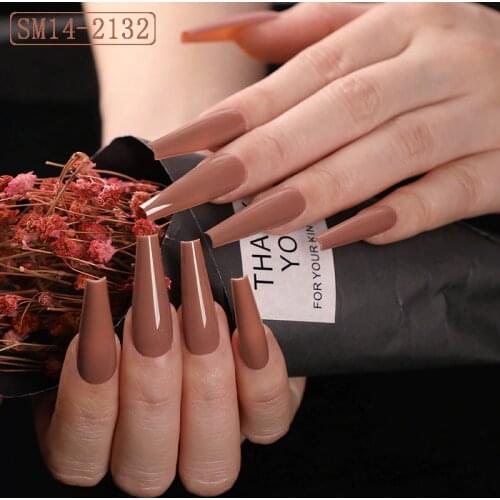 24 New Luxury Super Long Ballet Coffin Salon Craft Decoration Fake Nails brown