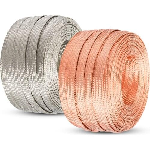 Free shipping Flat Tinned Copper Braid Sleeve Screening Tubular Cable DIY audio power cable