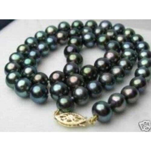 FREE shipping> >>>>Rare!8-9MM black Akoya Cultured Pearl Necklace 18"A+008 6.07