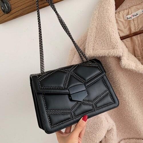 Rivet Chain Design PU Leather Crossbody Bags for Women 2021 New Simple Fashion Shoulder Bags Luxury Ladies Purse And Handbags