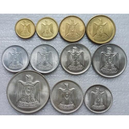 Egypt 1 milim-20 Piast coins set 11pcs 1960-1967 Original True Real Genuine Coin Africa Collectible Gift UNC
