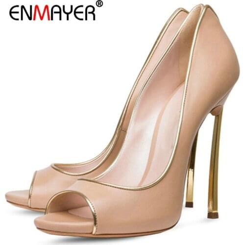ENMAYER Elegant Peep Toe Wedding Shoes Casual Slip-On Pointed Toe High Heels Shoes Basic Spring/Autumn Fashion Shallow Pumps