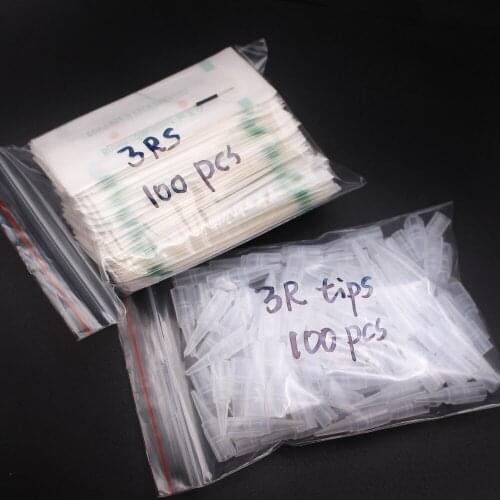 100Pcs 0.35*50mm 3RS Needles And 100Pcs Needles Tips For Permanent Makeup Traditional Tattoo Machine