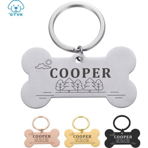 Custom Personalized Pet ID Tag Engraved Pet ID Name for Cat Puppy Dog Collar Tag Pendant Stainless Steel Bone Pet Accessories