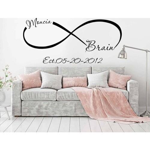 Custom Family Name Wedding Anniversary Inifinite Wall Decal Personalized Name Couple Love Wall Sticker Bedroom Vinyl Home Decor