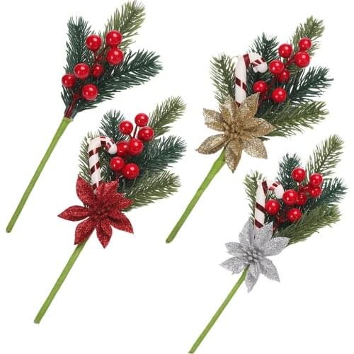 Artificial Simulation Christmas Berries Twig Pine Needles Branches Picks for DIY Wreath Garland Crafts Decorations