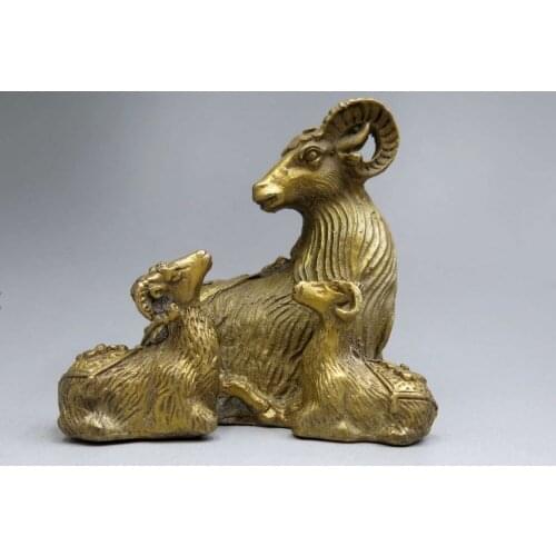 Zhmui880062724+++China brass sculpture carved fine copper Feng Shui Three Rams Bring Bliss Statue