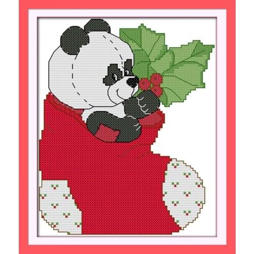 Everlasting Love The Panda In Christmas Stockings Ecological Cotton Chinese Cross Stitch Kits Counted Stamped Sales Promotion