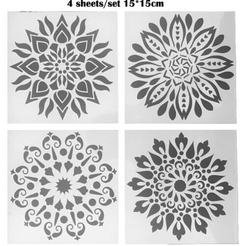 4pc Mandala Stencil 15x15cm Painting Template DIY Scrapbook Diary Stamp Album Coloring Embossing Decoration Sjabloon Reusable