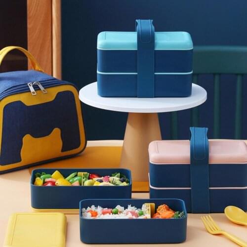 Food Storage Box Bento Box Double Layers Removable Grid PP Salad Fruit Food Storage Box for School