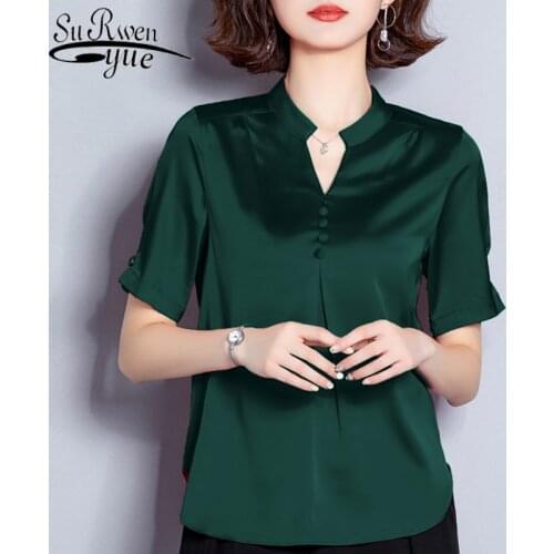 Summer short sleeve solid chiffon blouse womens clothing 3XL 4XL plus size blouse women button v-neck office ladies tops 4817 50