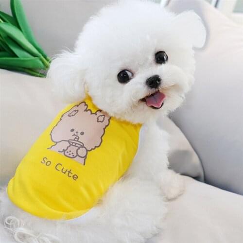 Summer Ice Silk Dog Vest Teddy Bichon Bottoming Shirt Pet Yellow Pullover Cartoon Print Puppy Two-legged Shirt XS-XL