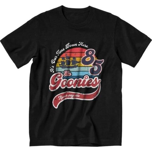 Mens Vintage Goonies T Shirts Short Sleeves Cotton Tshirt Novelty T-shirt Never Say Die Sloth Chunk Fratelli Skull Pirate Tee