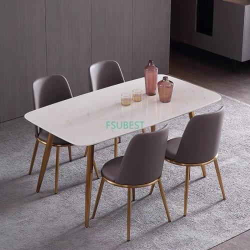 Stainless Steel Legs Luxury Modern Dining Table Marble Top Dining Room Furniture Chair Set 6 Chairs Stainless Steel Table