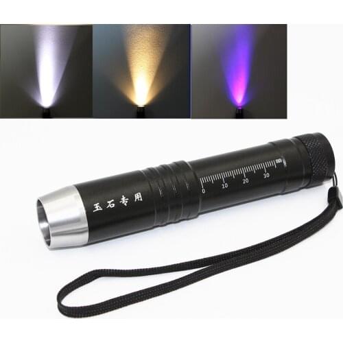 Portable LED Flashlight white/yellow/UV light 395nm blacklight LED pen torch for Gem Amber Jade Money Identification