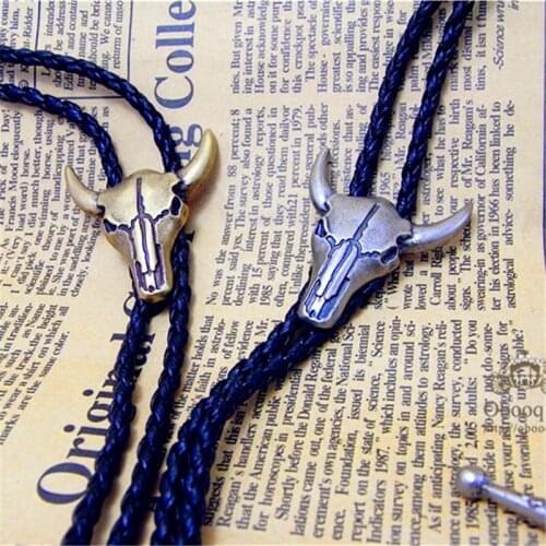 Adjustable cow head West cowboy tie Enclosure Dance Bolo tie Artificial leather pendant